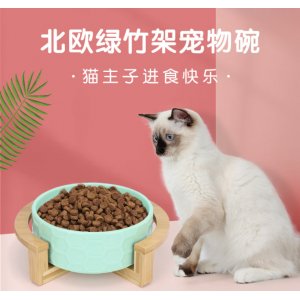 伊麗北歐綠竹木架寵物碗