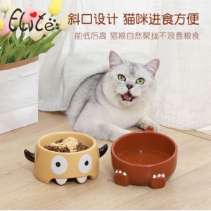 伊麗卡通怪獸斜口陶瓷寵物碗