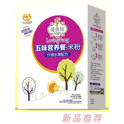 愛茵坊什錦水果雙益護暢五谷珍寶燕麥鐵鋅五味營養(yǎng)餐米粉盒裝輔食代理